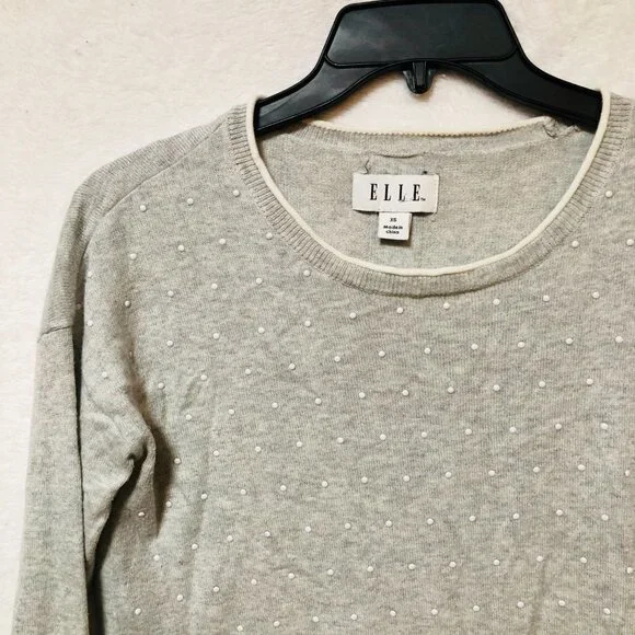 Elle Gray and White Dotted Long Sleeve Sweater Size XZ - Picture 2 of 6